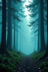 Obraz premium Firs standing sentinel in shrouded forest, mystical ambiance, scenery, ambiance, forest