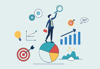 Data analysis, datum analytics or customer insight, graph and chart statistics diagram, forecasting model, predictive or data visualization concept, businessman working with data on computer laptop.