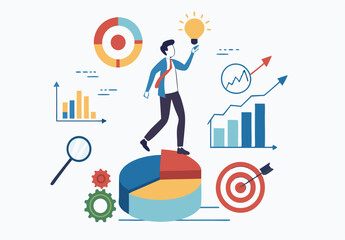 Data analysis, datum analytics or customer insight, graph and chart statistics diagram, forecasting model, predictive or data visualization concept, businessman working with data on computer laptop.