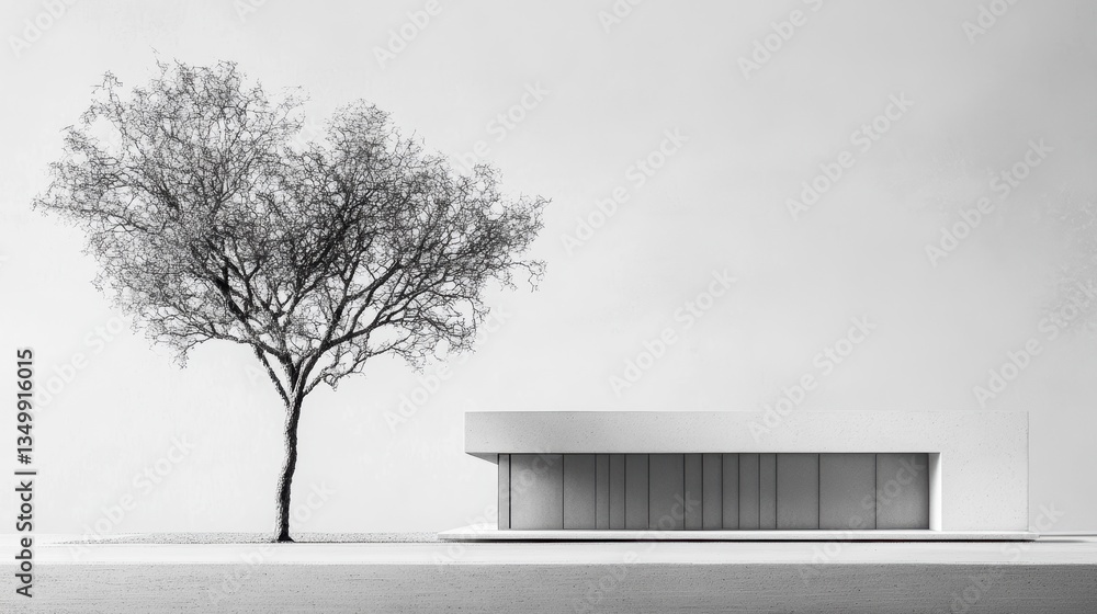 Poster Minimalist architectural model with tree.