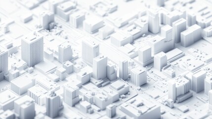 Abstract white city model, buildings, urban, architecture, aerial view.