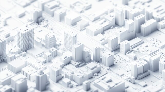 Abstract white city model, buildings, urban, architecture, aerial view.