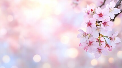 Delicate cherry blossoms in full bloom against a dreamy bokeh background