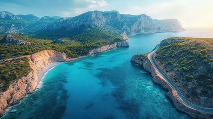 Majestic coastal scenery featuring turquoise waters and rugged cliffs
