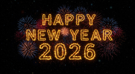 Naklejka premium Happy New Year 2026 fireworks