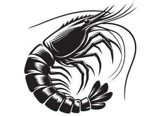 silhouette of a shrimp fish logo vector, shrimp logo icon silhouette, shrimp fish silhouette vector, prawn silhouette vector, creative vector of shrimp seafood logo icon on white background	
