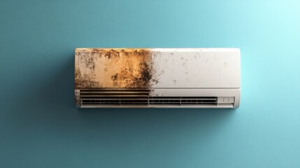 Air conditioner showing signs of neglect and dirt accumulation in a home environment