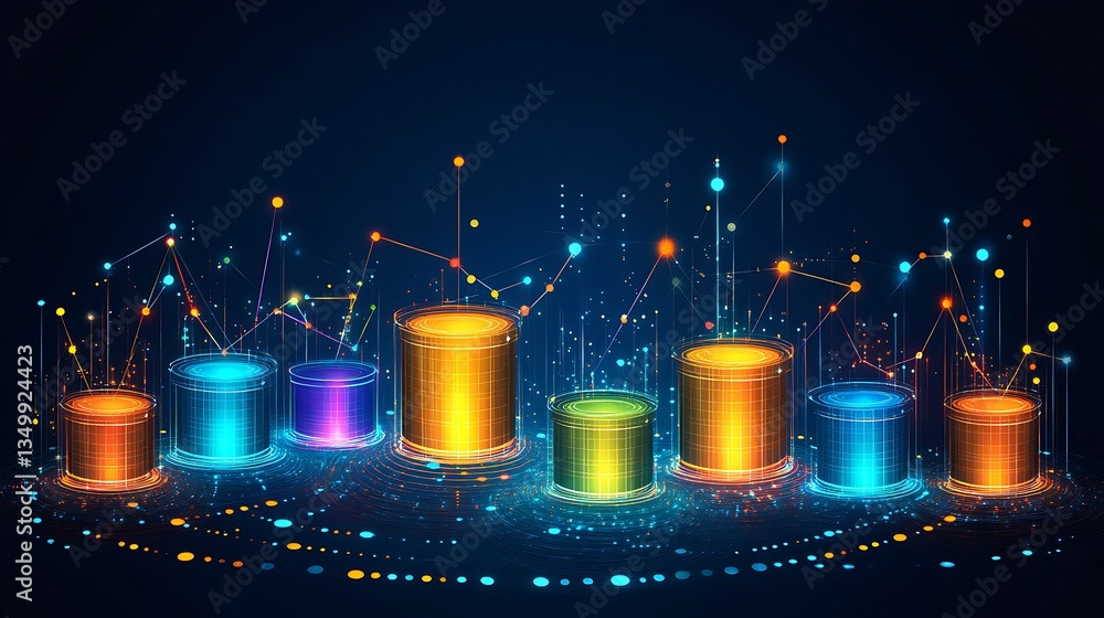 Aufkleber abstract data visualization with vibrant cylinders and glowing lines