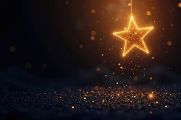 Glowing golden starlight suspended above a velvet black background, dark, gold