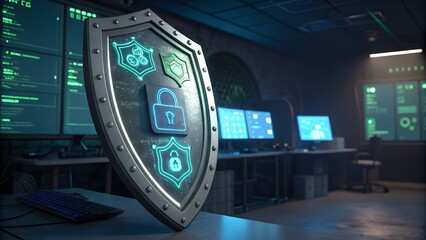 Fototapeta premium Cybersecurity Shield Protecting Digital Data 