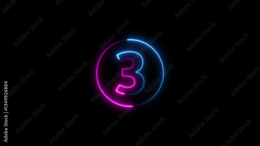Poster a circle with a purple neon icon on a black background and the text 3 in the middle of it.