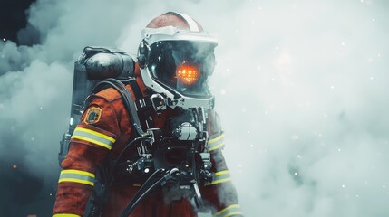 Futuristic Firefighter in Hazardous Environment