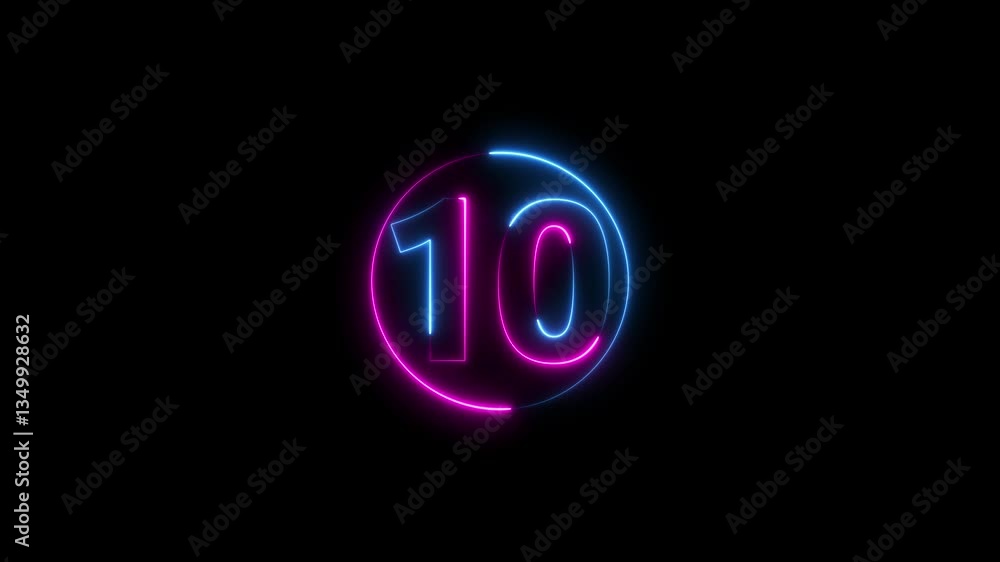 Poster a circle with a purple neon icon on a black background and the text 10 in the middle of it.