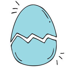blue easter spring cracked chicken or bird egg, vector color isolated design element, hand drawn doodle element, for kids