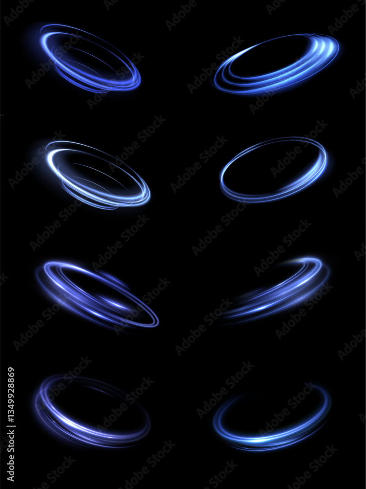 Aufkleber Bright blue magic circle light effect with many sparkling lines with glitter and shimmering bright light effects. Magic bright circle lines for web design and game interfaces. Vector