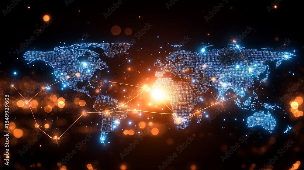 Poster digital world connectivity illuminated with vibrant network visuals