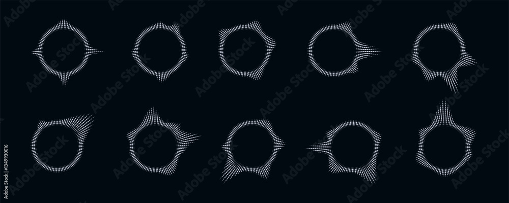 Poster circular audio music equalizer soundwave symbol set.voice visualization spectrum abstract radial sou