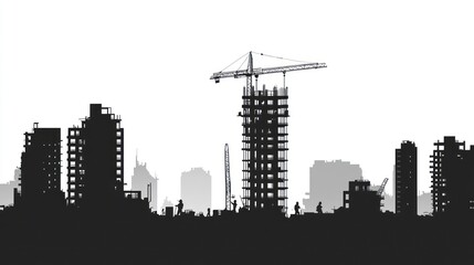 Fototapeta premium Silhouette cityscape under construction
