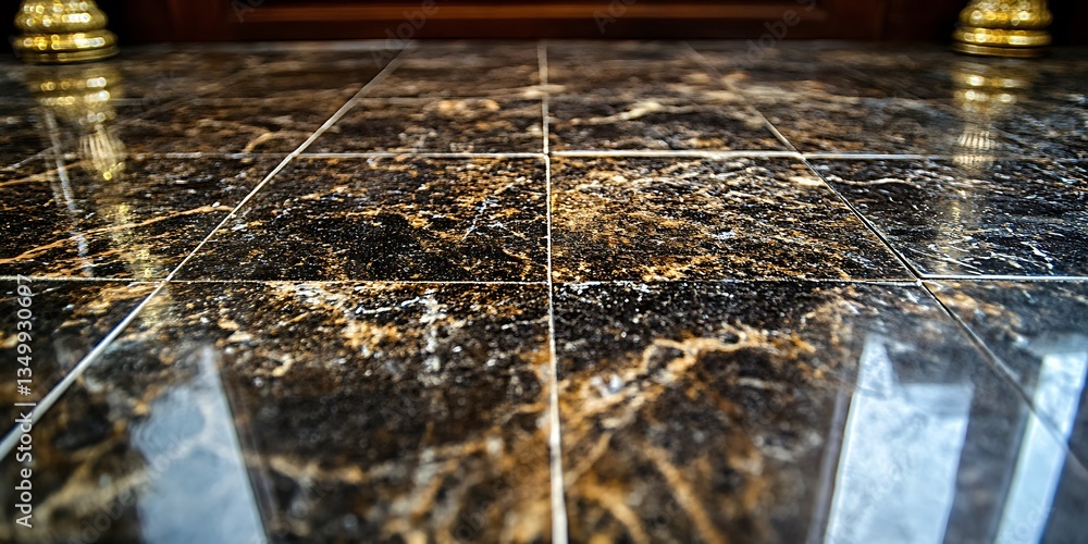 Poster elegant dark tiles with shimmering veins on floor architecture