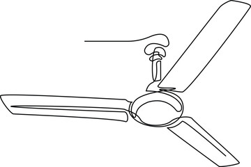 Single one line drawing Electric ceiling fan. Electricity home appliance concept, Continuous line ceiling fan art. Single line ceiling fan concept, Vector Illustration.