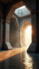 Fototapeta premium Industrial hexagonal structure bathed in warm white gentle light , bright, warm