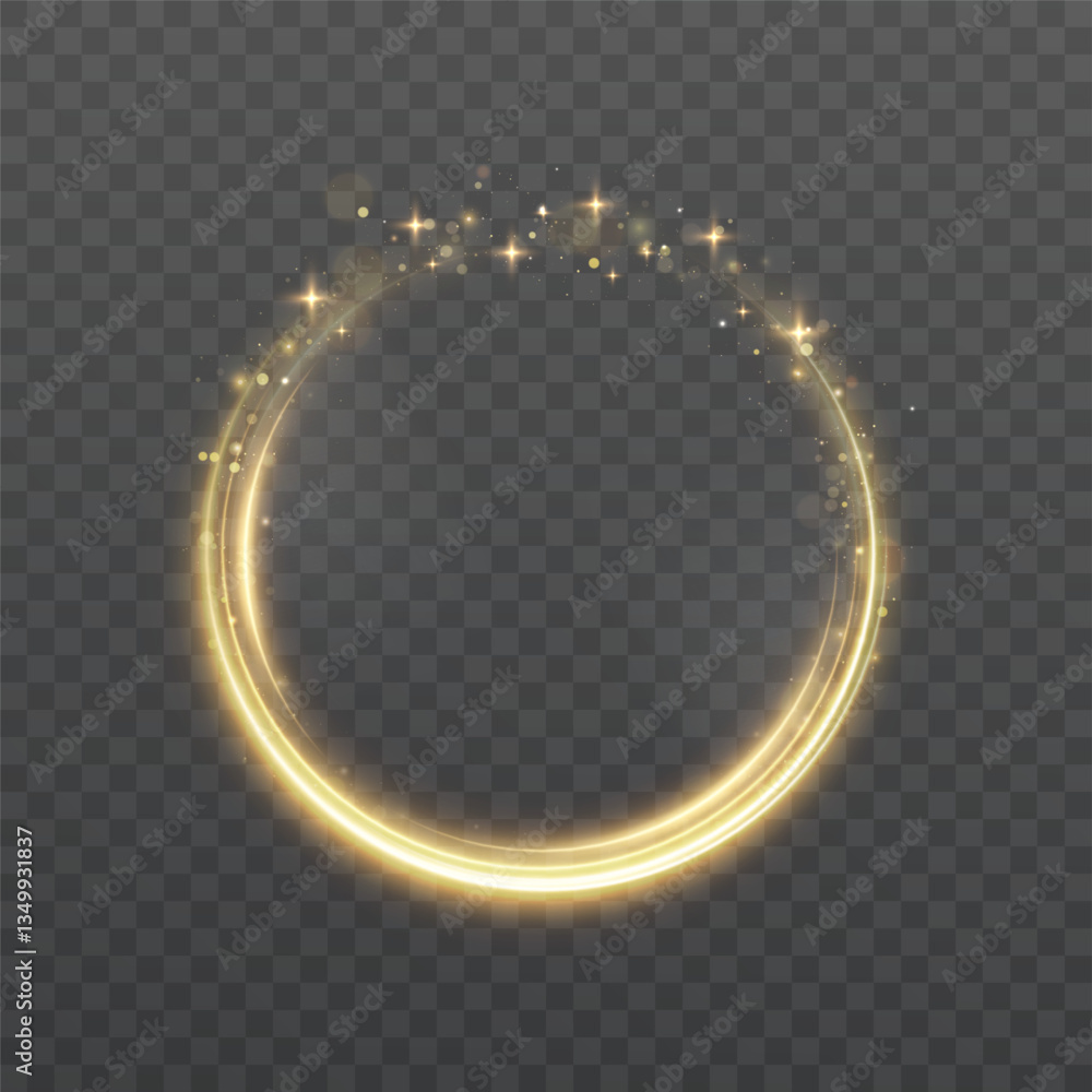 Leinwandbilder The effect of abstract golden light circles on a transparent background. Golden frame with place for text.	