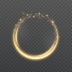 The effect of abstract golden light circles on a transparent background. Golden frame with place for text.	