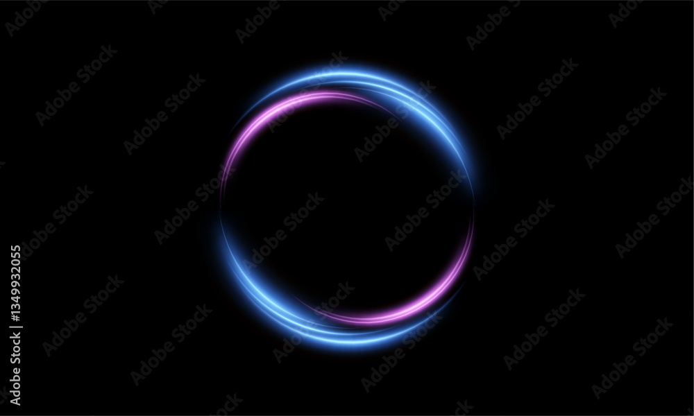 Poster Bright blue purple magic circle light effect with many sparkling lines with glitter and shimmering bright light effects. Magic bright circle lines for web design and game interfaces. Vector