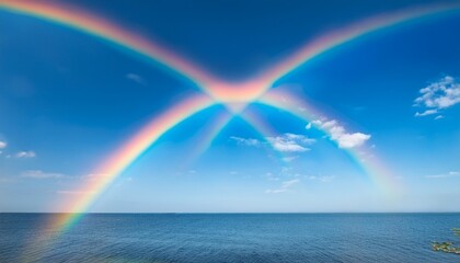 파란 하늘 위에서 두 개의 무지개가 교차하며 영원한 사랑을 상징