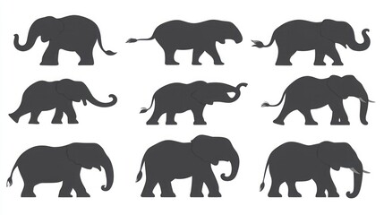 Elephant silhouettes in various poses