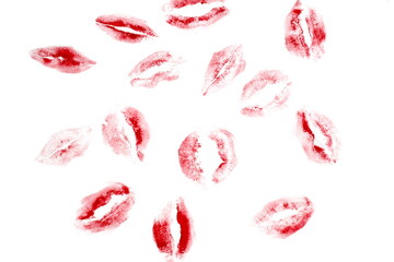 Lipstick marks on white background. Abstract texture.