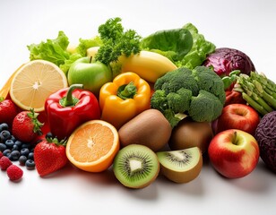 Fresh fruits and vegetables for detox, white background
