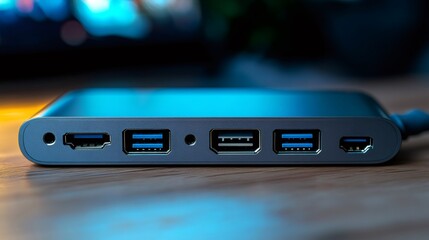 Usb hub expanding connectivity options on wooden desk