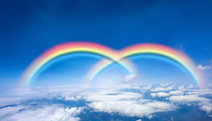 파란 하늘 위에서 두 개의 무지개가 교차하며 영원한 사랑을 상징