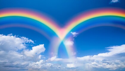 파란 하늘 위에서 두 개의 무지개가 교차하며 영원한 사랑을 상징