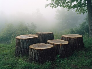 Fototapeta premium Tree Stumps on Lush Green Field