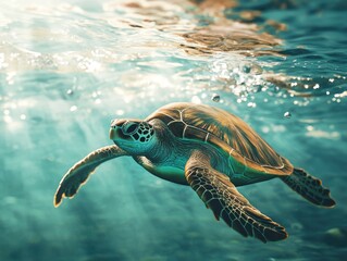 Obraz premium Turtle swimming in ocean