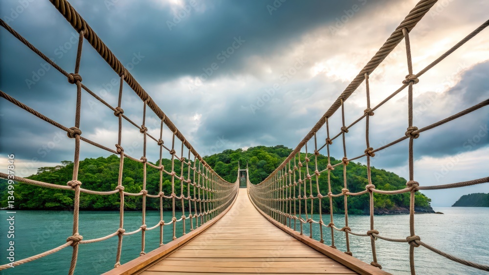 Poster a conceptual image of a bridge formed by stock market trends connecting two points.