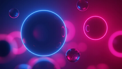 Vivid Neon Bubbles in Blue and Pink Abstract Light Background