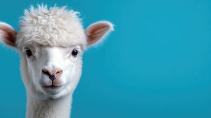 Obraz premium Close-up of a fluffy white alpaca