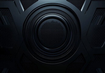Fototapeta premium A dark abstract metallic structure with circular patterns and hexagonal mesh details visible in the image