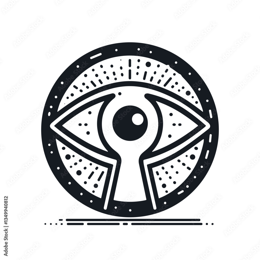Poster eye with a keyhole symbolizing observation and security in a black and white design