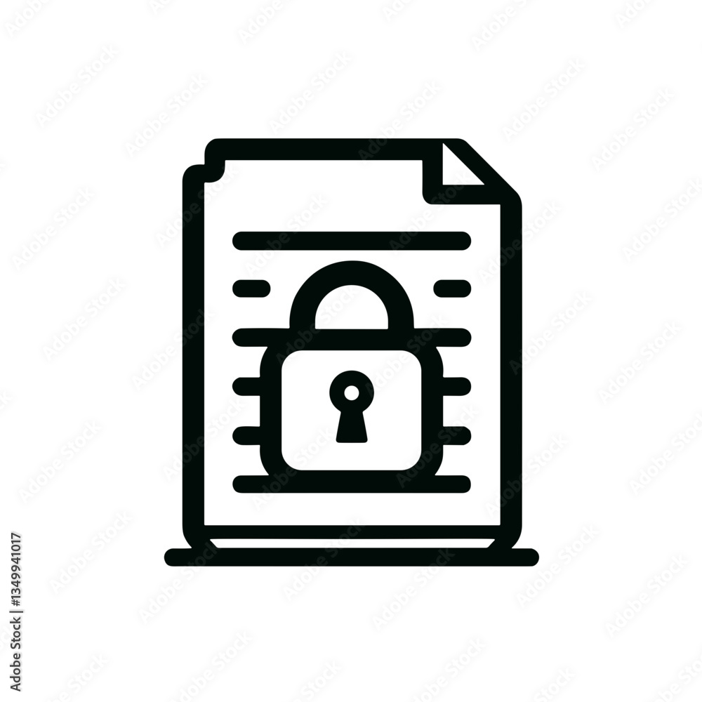 Poster locked document representing data security and confidentiality in a black and white design