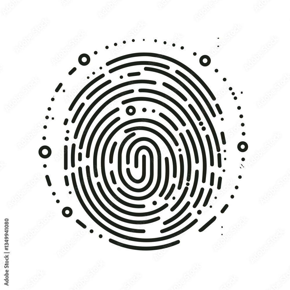 Poster fingerprint pattern representing identity and security in a black and white design