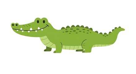 Obraz premium Cartoon Green Alligator Smiling Isolated on White Background for Kids