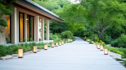 Fototapeta premium Serene Pathway Through Lush Garden
