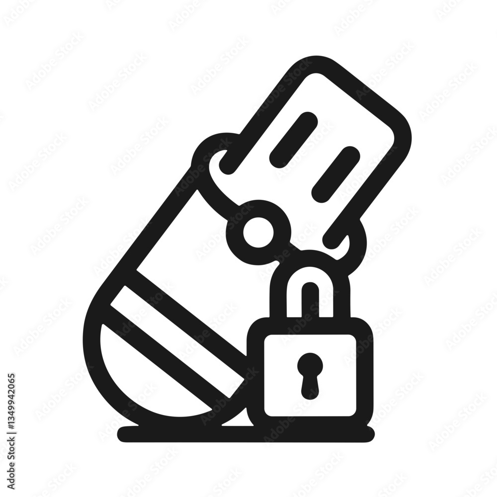 Poster usb drive with a padlock illustrating security and data protection in a black and white design