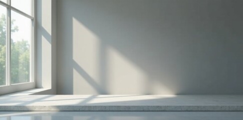 Obraz premium Minimalist product display on gray background with soft light diffused through glass, modern, clean