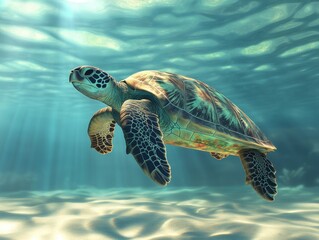 Turtle swimming in ocean