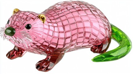 Intricate light pink and green crystal otter figurine featu a stunning mosaic texture for decorative home office accents